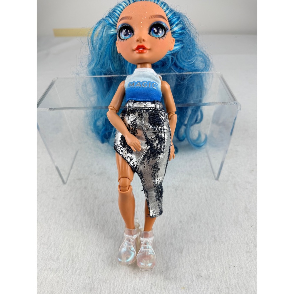 Rainbow High Blue Hair Fashion Doll Magic Outfit Silver Skirt Shoes No Earrings